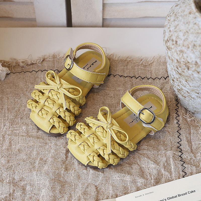 2026 Summer Retro Woven Closed-Toe Beach Sandals for Girls 23 жёлтый