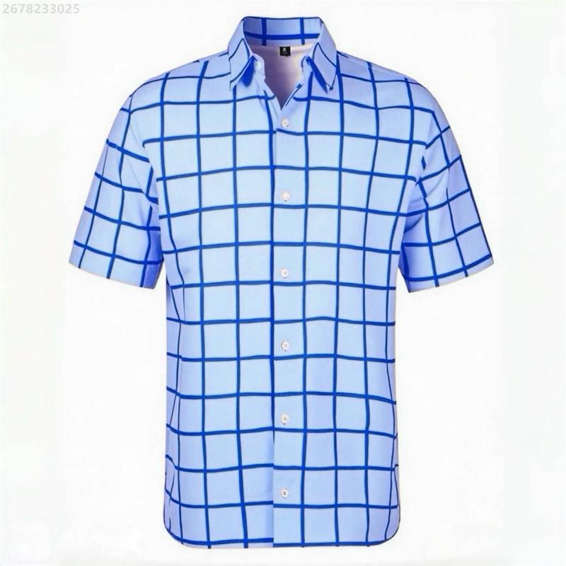 Men's shirt short-sleeved shirt Hawaiian style red and blue plaid lapel casual breathable non-iron vacation street wear XS-6XL