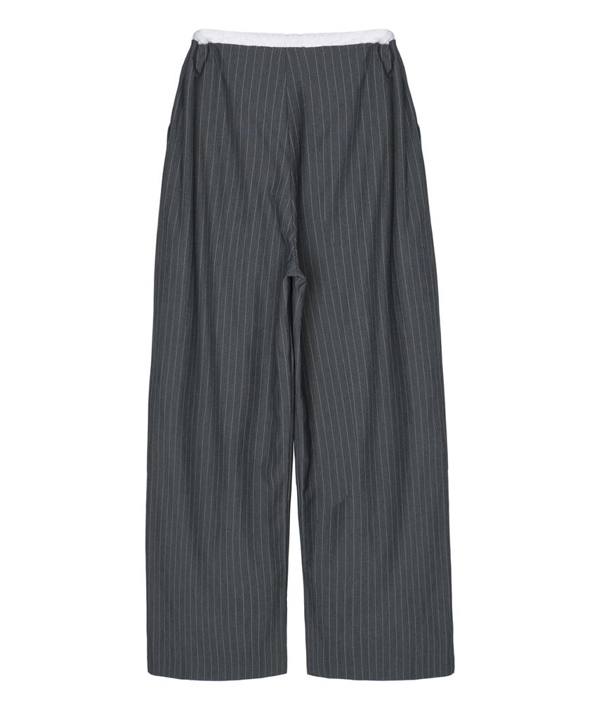 Nigaennikol Stripe Layered Pintuck Slacks_Charcoal