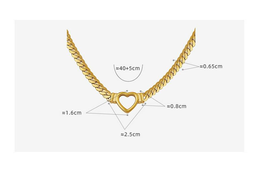 European & American Hip Hop Thick Cuban Chain Necklace with Heart Ring, 18K Gold-Plated Titanium Steel, Trendy and Luxurious.