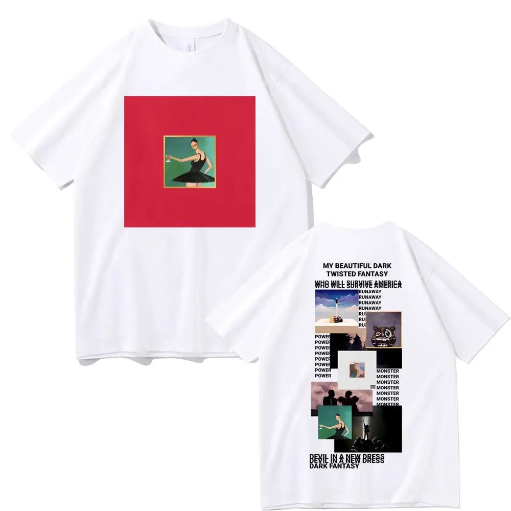 Kanye West My Beautiful Dark Twisted Fantasy Cover TShirt Donda The College Dropout Mens HipHop Retro 100 Cotton Streetwear