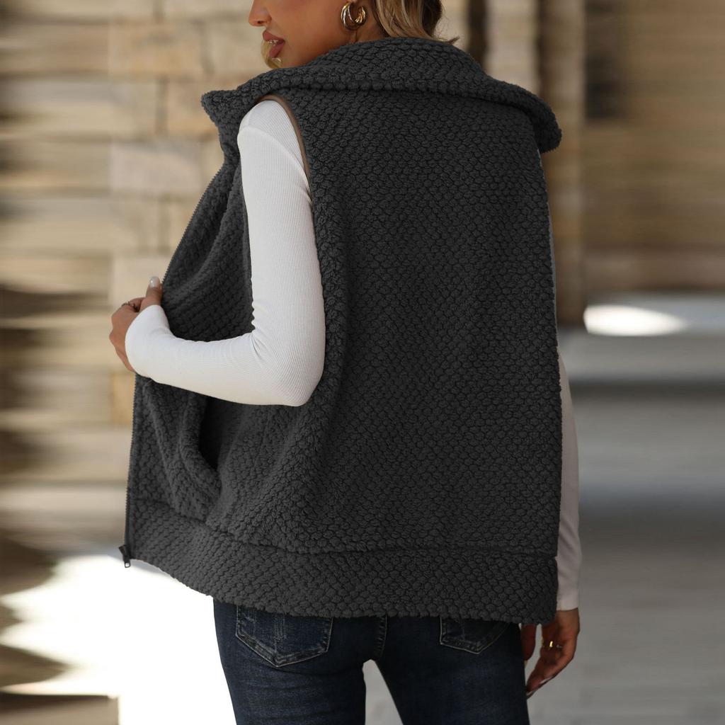 Women's Cardigan Zipper Loose Pocket Jacket Double-sided Plush Vest