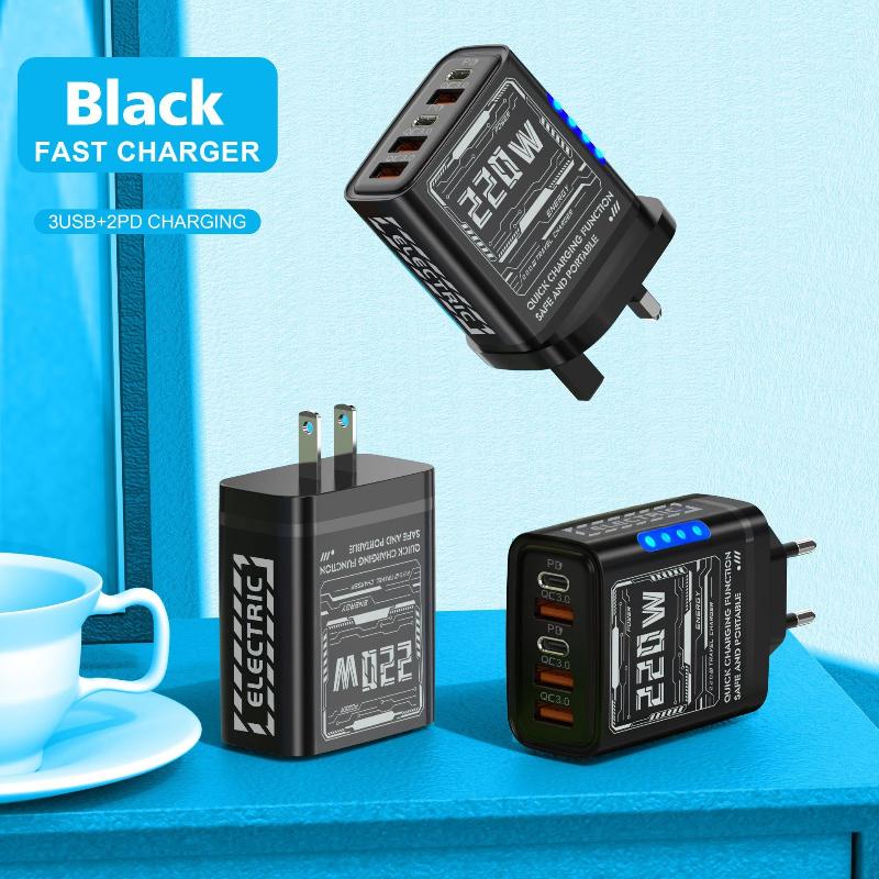220W 5 Ports Fast Charger Type C Quick Charge Usb Wall Charger Adapter For Xiaomi Redmi Iphone Samsung Mobile Phone Charger