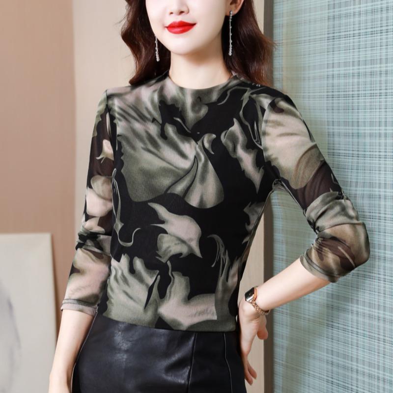 Printed Niche Top for Women Long-sleeved Autumn and Winter Large-size Mother T-shirt Design Sense Base Blouse