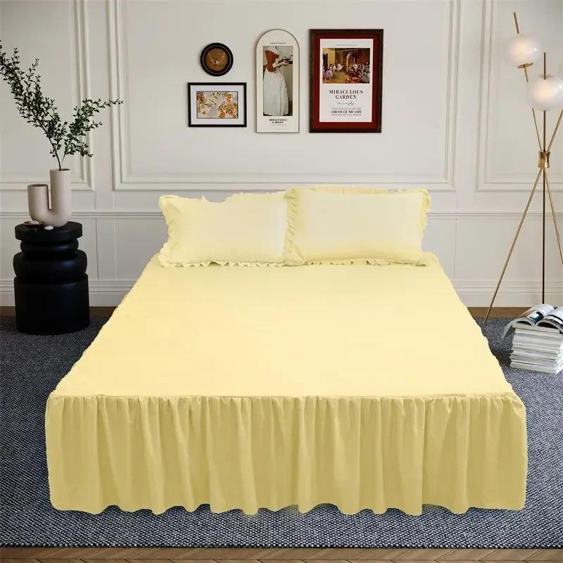 40cm Large Skirt Bed Skirt Single Double Machine Washable Single Piece Fitted Sheet Korean Style Bed Sheets Non Slip Bed Covers