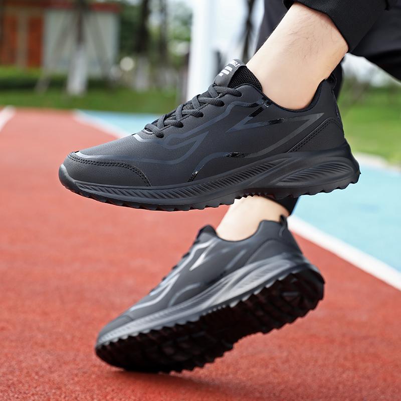 PU Leather Running Shoes Men's Casual Sneakers Fitness Trainers Waterproof Sports Shoes Soft Sole Sneakers