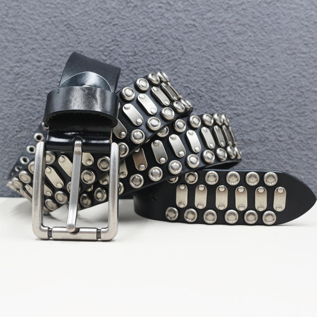 Pure Cowhide Hardware Rivet Belt Heavy Industry Genuine Leather Punk Belt American Street Full Rivet Belt