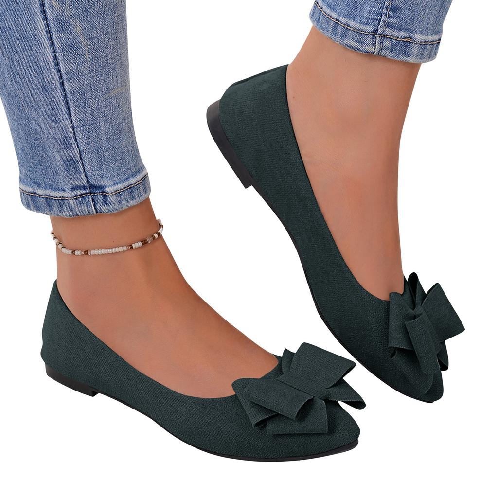 Women Bow Detail Pointed Toe Ballet Flats Slip On Low Heel Comfortable Casual Shoes for Daily Wear