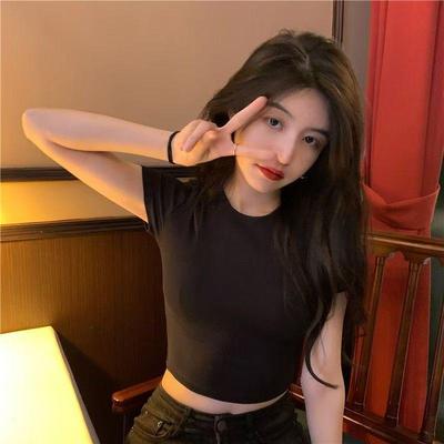 Korean Style Women's Slim Fit Short Sleeve T-shirt - Summer 2026 New Arrival, Solid Color, Trendy Design