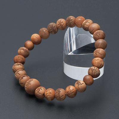 Buddhistischer Altarladen Takita Shoten Spezialität Buddhistisches Gebetsarmband mit Holzperlen, Namu Myoho Renge Kyo eingraviert, Indisches Sandelholz, 8mm Perlen