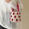 Cute Color Blocking Strawberry Pattern Women Knit Handbag For Daily Use