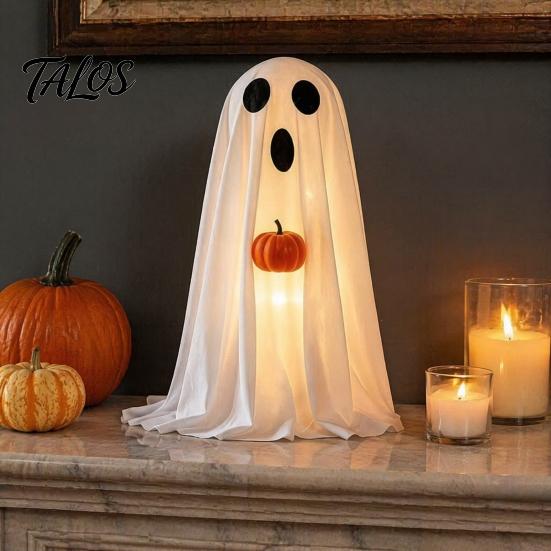 Children Party Favors Halloween Ghost Decoration, Light-Up White with Pumpkin, Indoor Living Room Table Ornament Cute Standing Tabletop for