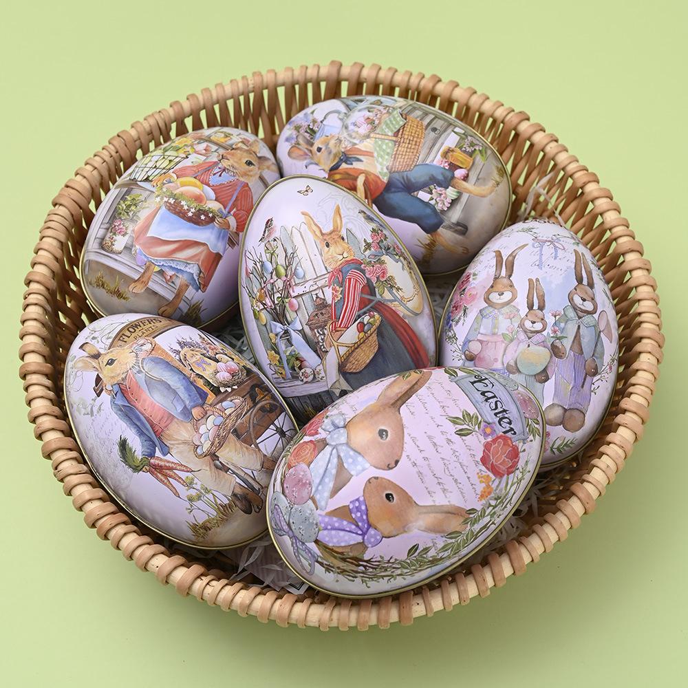 6Ostereierschalen-Dekorationszubehör Oster-Blechei Buntes Kaninchen Eisen-Ei Süßigkeitsschale