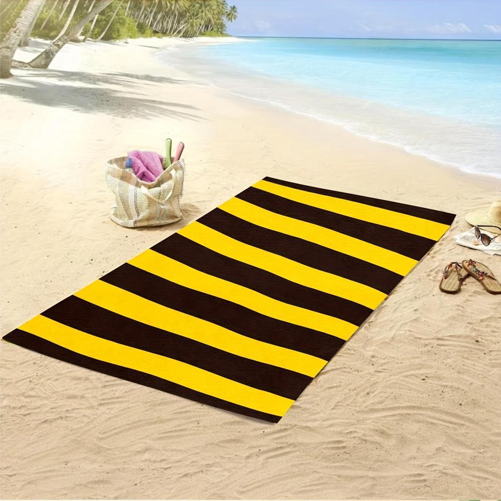 Yellow Brown Stripe Beach Towel 2D Oversized Quick Dry Sand Free Towel for Beach Pool Swimming Travel Soft Absorbent Towel Gift