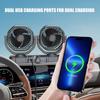 Double Head Car Fan 12V 24V Lighter Cooling Fan Double USB Output Oscillating Airflows for Truck RVs Dashboard Use