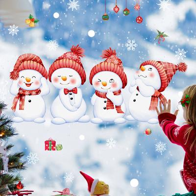 Cartoon Cute Cute and Funny Snowman Snowflake Window Sticker Electrostatic Double-sided Printing Visual Window Sticker