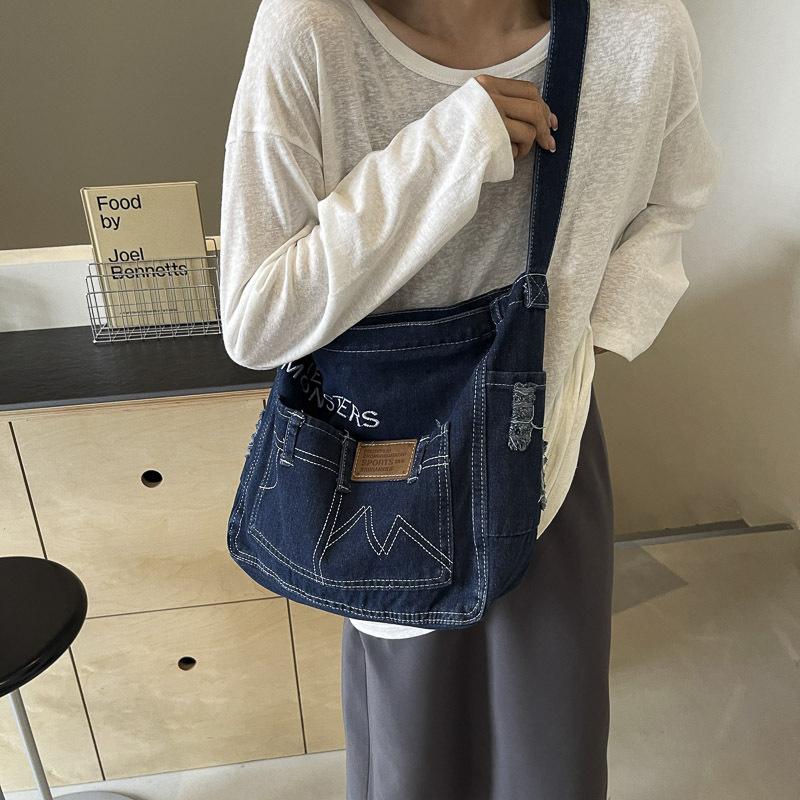 2025 Fashion Literary Denim Bag Fashion Casual Simple Shoulder Bag Messenger Bag Japanese Student Class Bag