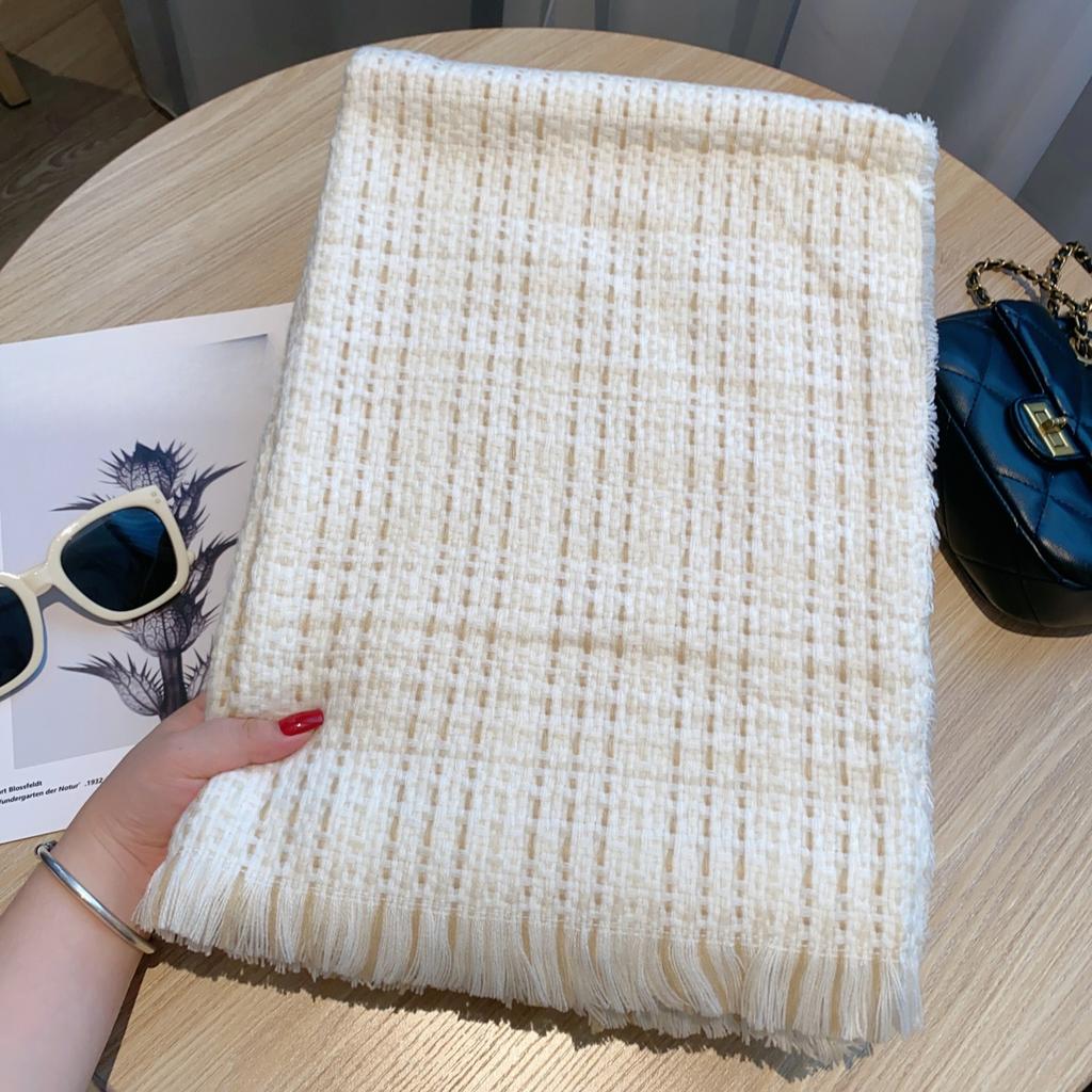 Scarf Women's Korean Style Fashionable and Elegant Imitation Cashmere Versatile Pure White Long Dual Use Warm Shawl Trendy