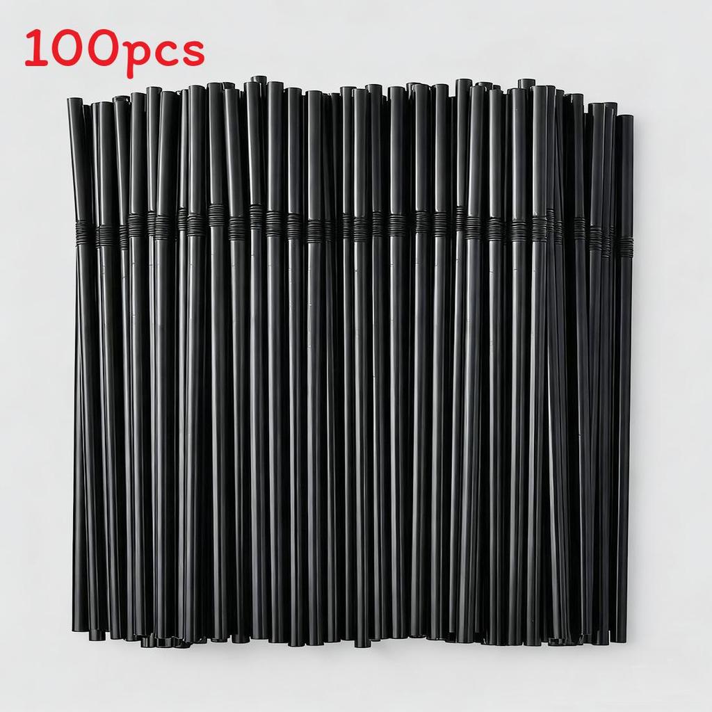 Food Grade Colored Flexible Plastic Drinking Straws For Juice And Milk Tea 100 Pack
