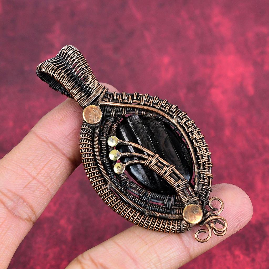 Hypersthene Pendant Copper Wire Wrapped Pendant Gemstone Jewelry Antique Pendant Wonderful Copper Jewelry Gifts for Wife Handmade Pendants