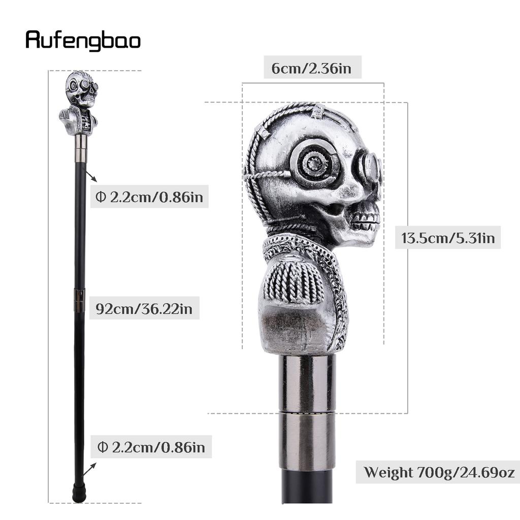 Silver Resin Skull Head Walking Cane Fashion Decorative Steel Stick Gentleman Elegant Cosplay Cane Knob Crosier 92cm