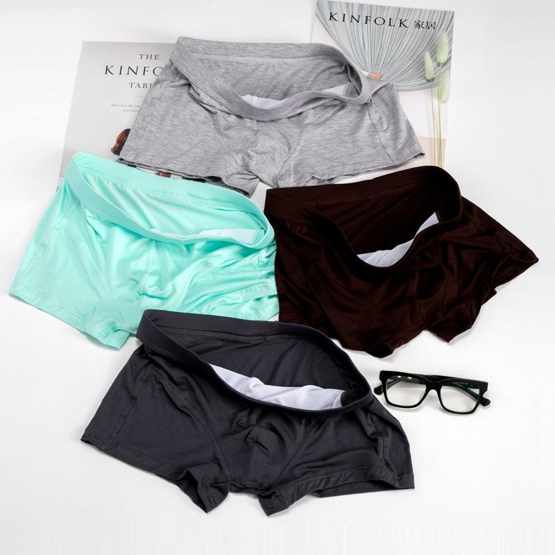 Men's Boxer Underwear with Four Corners Breathable Solid Color Youth Mid Waist Breathable