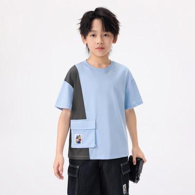 Boys' Color-Block Round Neck Pocket T-Shirt