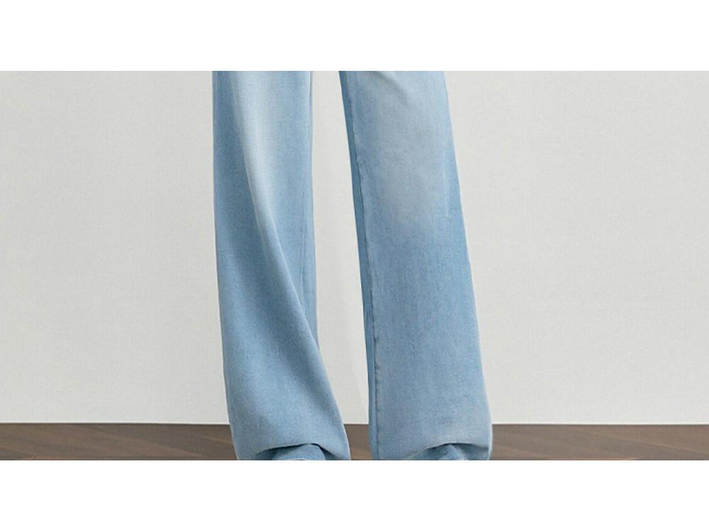 Li Shaonü Women's Fleece-lined Blue High-waisted Wide-leg Jeans - Winter 2026 Collection