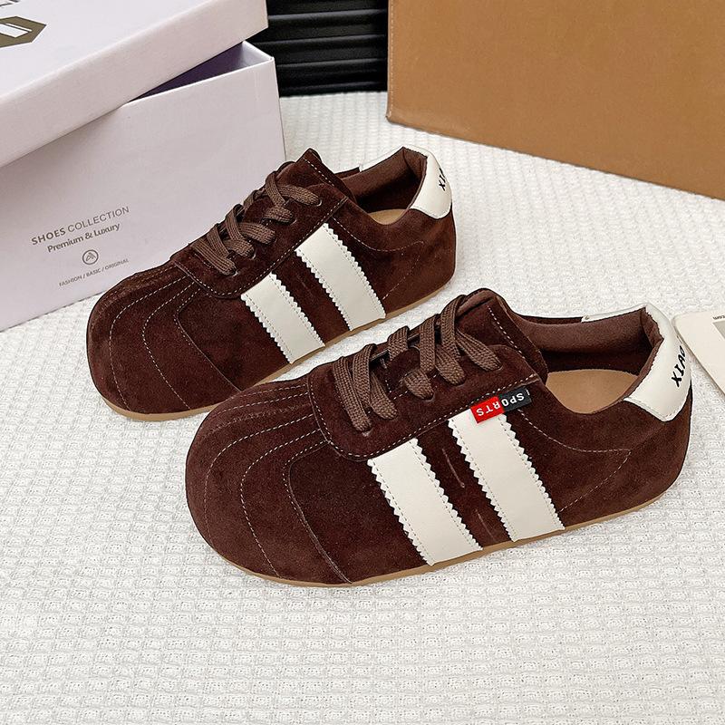 Big head casual light mouth single shoes color matching flats autumn retro versatile lightweight board shoes lace-up sports shoes