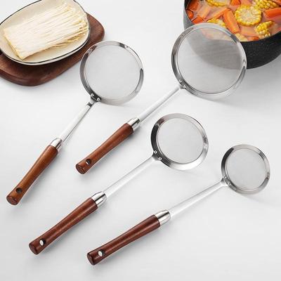 Ahşap Saplı Paslanmaz Çelik Yağ Kevgiri ve Süzgeç Mutfak Kullanımı İçin Ağ