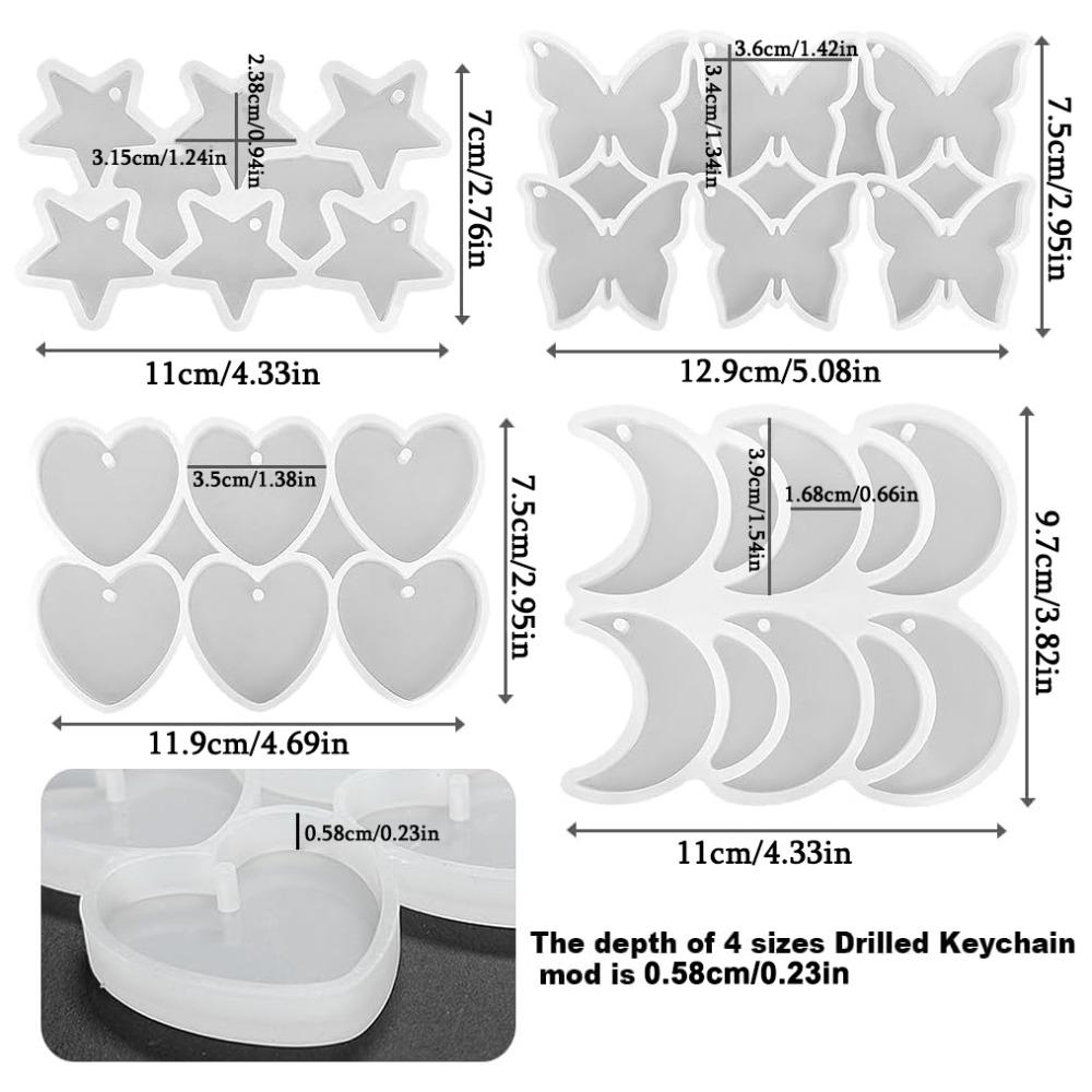 

4pcs Butterfly Heart Star Moon Pendant Keychain Silicone Molds Jewelry Resin Casting Mold with Hole Resin Molds Casting Molds with Hole 4pcs