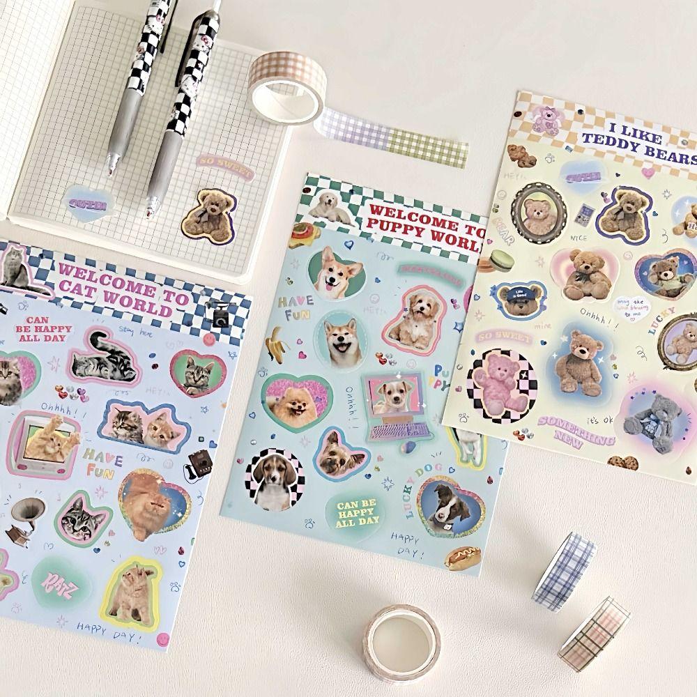 2pcs Animals Cat Cartoon Stickers Paper Cat DIY Decals Cartoon Animals Sticker  Toys