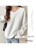 GlamollaMisse Long Layered 2 Round Loose Solid Everyday Winter Women's Sweatshirt, Sleeve, Look, Cotton, Types, Neck, V-Neck, Warm, Fit, Color, Soft,