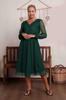 Women's Big Size Dress Green Lined Polka Dot Tulle Plus Size Belted Dress