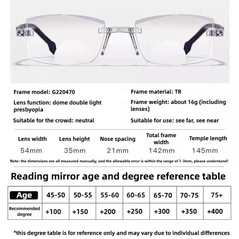 Rimless Reading Glasses for Man Woman Anti Blue Light Blocking Bifocal Far and Near Eyewear Presbyopic Plano Eyeglasses 0 ~ +4.0