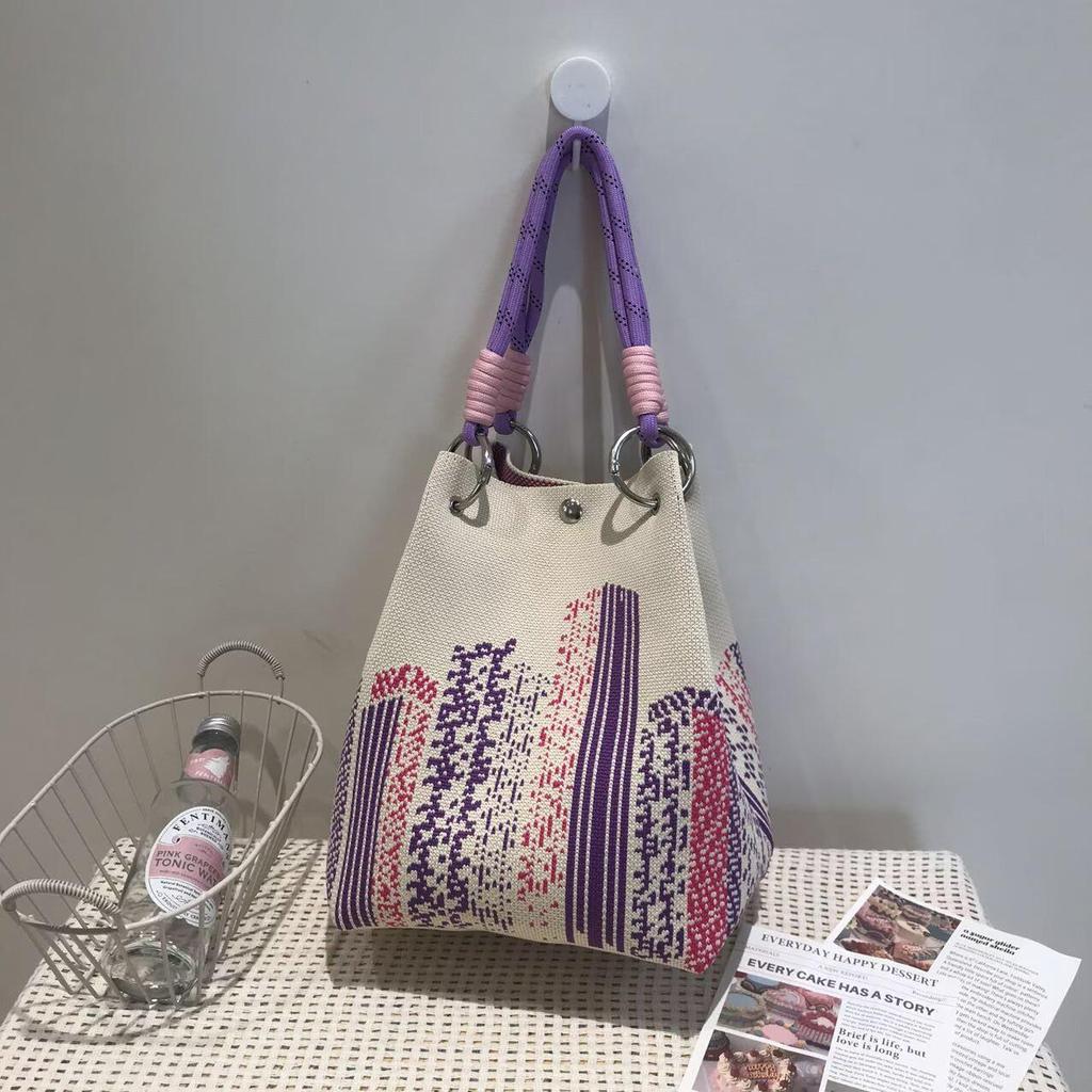 Korean Style Knitted Bucket Bag - Women's Fashion Versatile Handbag 2025