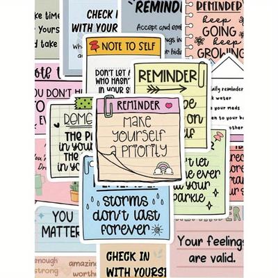 50pcs English Text Reminder Stickers Waterproof For Phone Case, Luggage, Laptop Decor Back To School