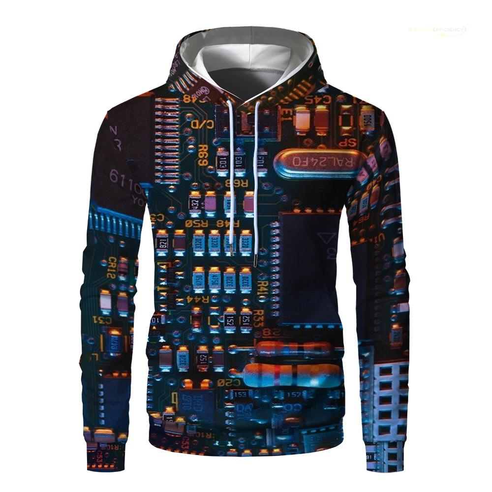 2023 Electronic Chip Pattern Fashion Devil 3D Printing Hoodie Men's Casual Funny Pullover Hip Hop