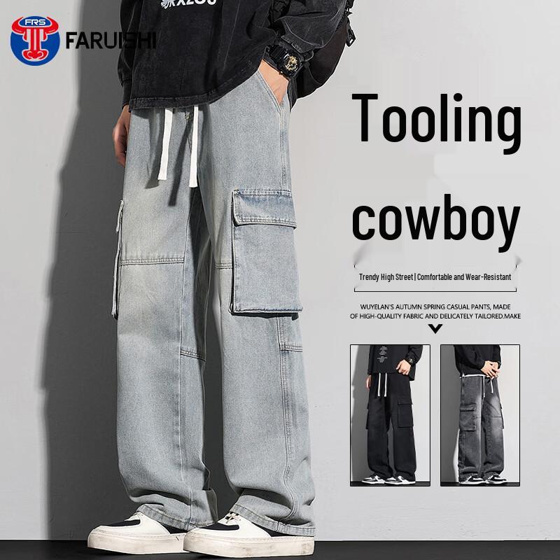 FARUISHI Men s Summer Loose Fit Cargo Jeans L