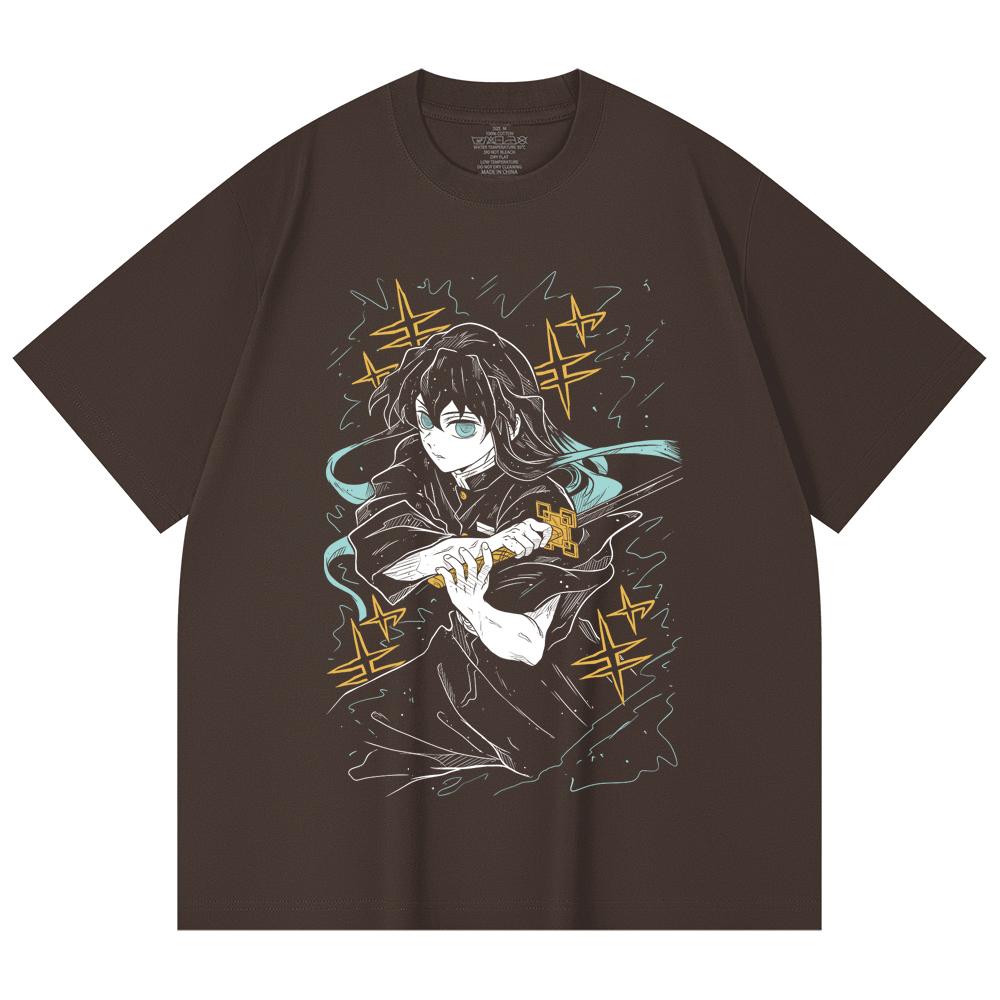 230 g/m² 100% Baumwolle Demon Slayer V46 Tokito Aufdruck Unisex Schweres Baumwoll-T-Shirt
