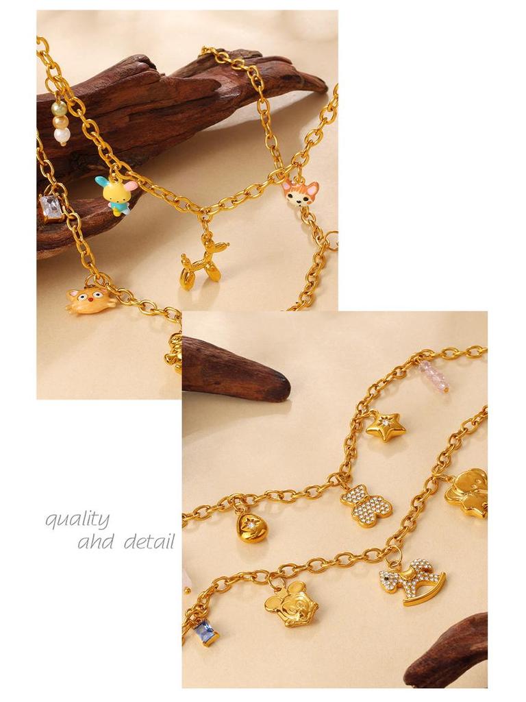 Charming Pig & Elephant Pendant Necklace for Women - Cute, Delicate Animal Design