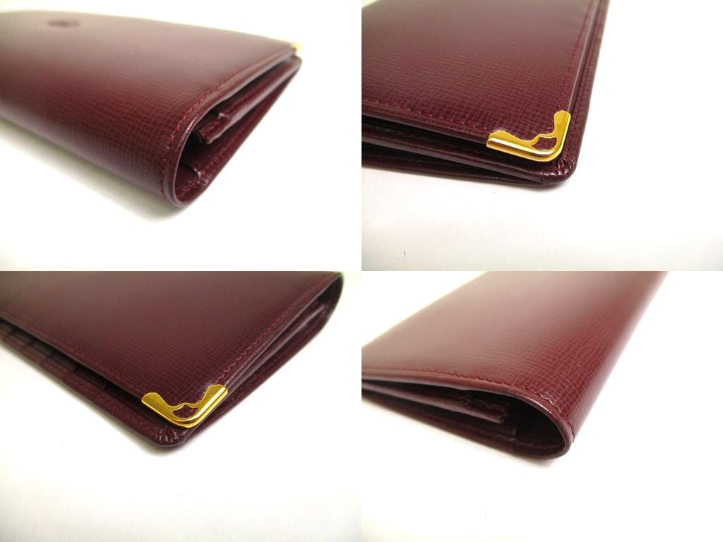 Authentische Cartier Must de Cartier Bordeaux Leder Bifold Lange Geldbörse #a590 Überholt