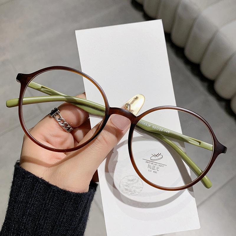 Ultra-light tr coffee green small round frame glasses myopia female degree can be equipped with plain artifact eye frame