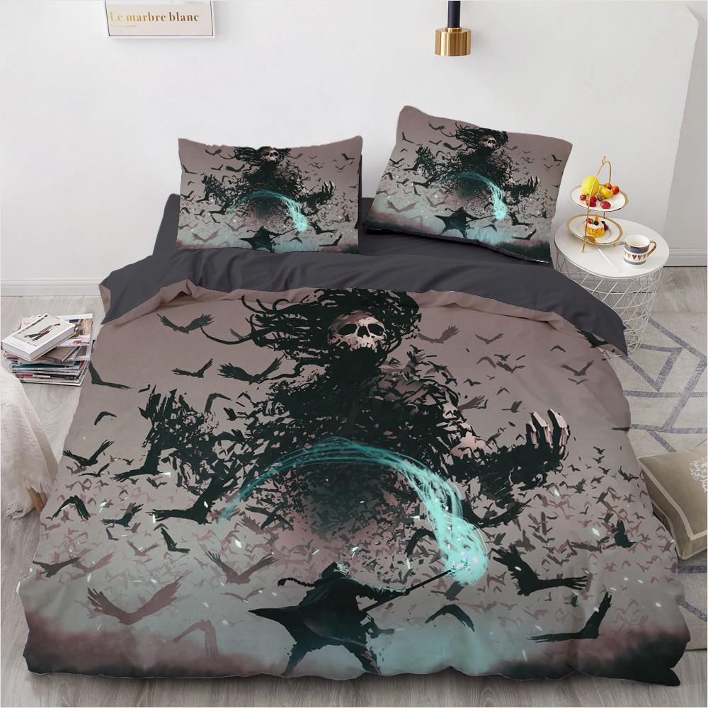 3D Horror Skull Demon Duvet Cover Set Skeleton Gothic Monster Bedding Set Black Comforter Cover For Boys,full Queen Size 2/3pcs