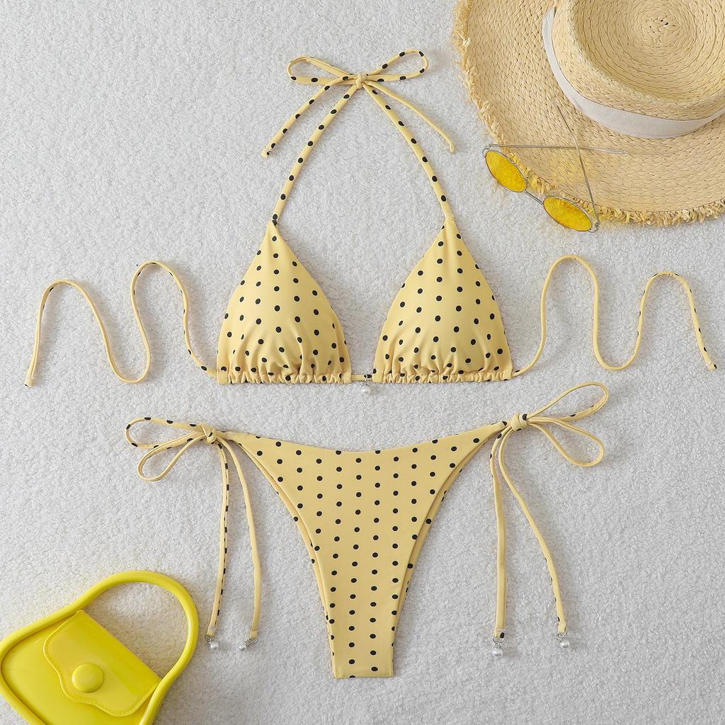 2026 Women's Sexy Polka Dot Backless Lace-up Bikini Swimsuit