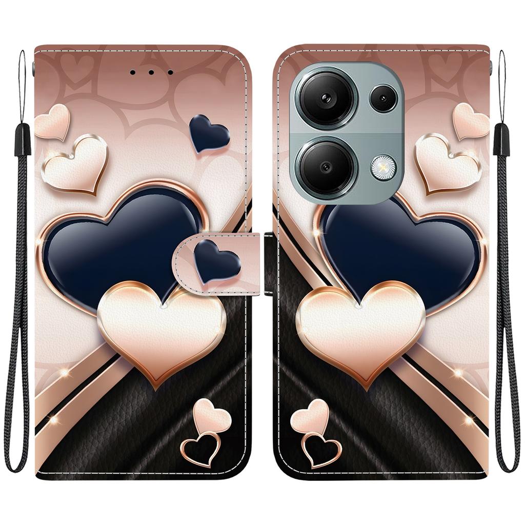 Handmade PU Leather Flip Case for Xiaomi Redmi Note 13 Pro 4G Anti-Slip Shockproof Cover with Wrist Strap & Heart/Rose Cat Designs