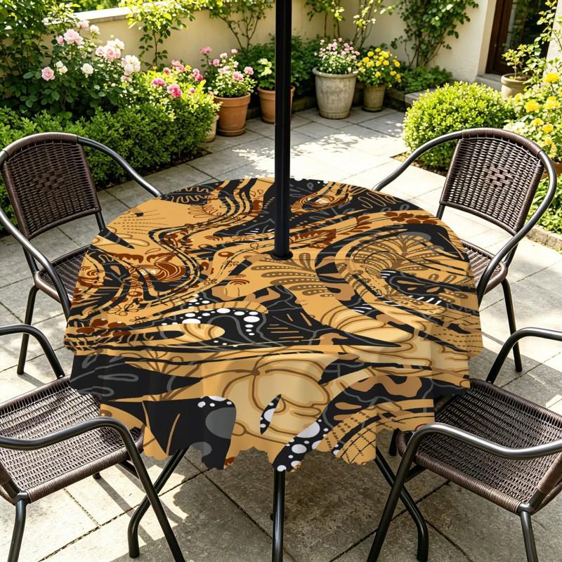 Outdoor Round Tablecloth With Umbrella Hole Patio Garden Deck Waterproof Oil Resistant Drop Cloth