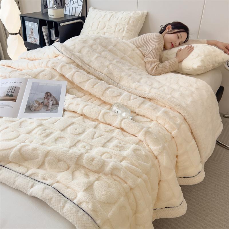 Heart Pattern Coral Fleece Blanket Autumn Winter Cozy Thicken Warm Plush Blanket for Bed Fluffy Super Soft Sofa Throw Blankets