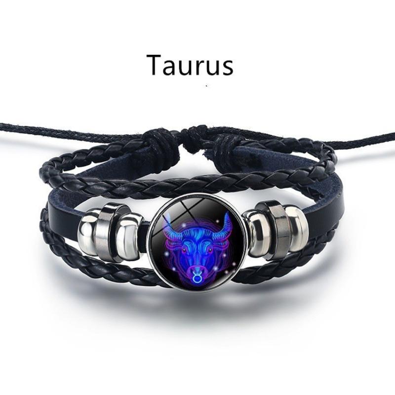 Fashion 12 Zodiac Signs Constellation Charm Bracelet For Men Multilayer Weave Leather Bracelet Unisex Jewelry Accessries Gifts