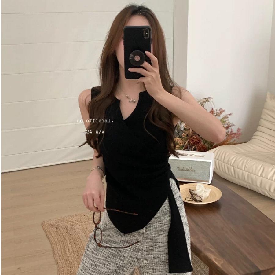 

Необычная майка на бретелях с V-образным вырезом и лентами: Женский шикарный летний облегающий топ One Size чёрный